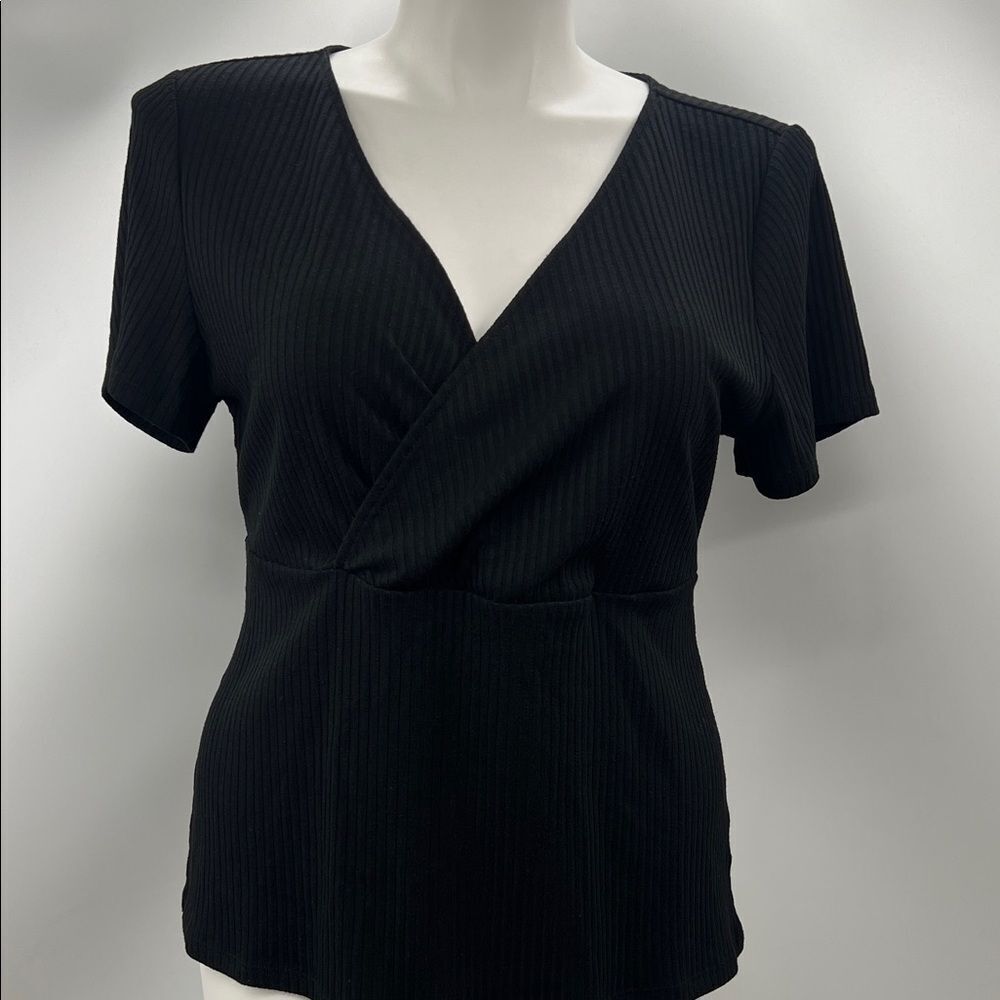 Torrid Black Ribbed V-Neck Blouse
